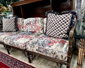Vintage McGuire Bamboo Sofa w/2Custom Throw Pillows