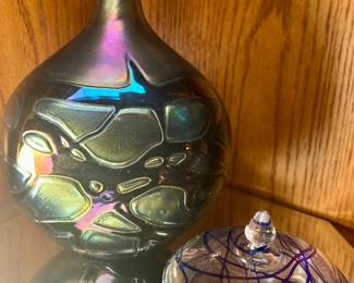 Art Glass Vase and Lidded Trinket Box