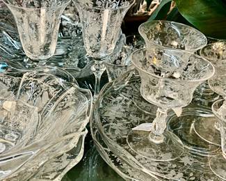 Collection of Tiffin and others etched crystal