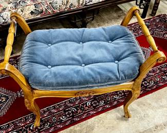 Vintage Louis XV Style Cane Seat Vanity Bench, Italian Made