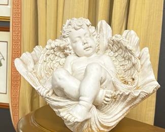 Resin Angel sleeping in clamshell sculpture