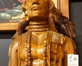Hand carved solid wood Native American Chief bust