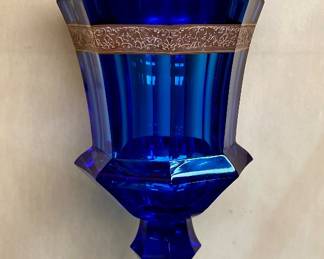 Vintage Moser lidded goblet with metal band