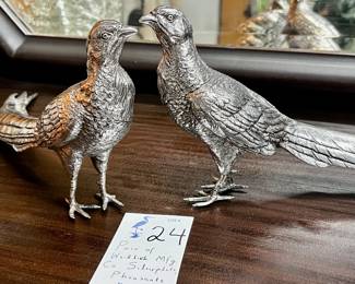 Pair of Vintage Weidlich Mfg Co Silverplate Pheasants