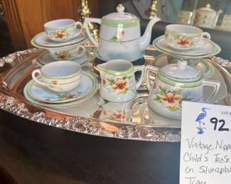 Vintage Nippon Child's Tea Set on Silverplate Tray