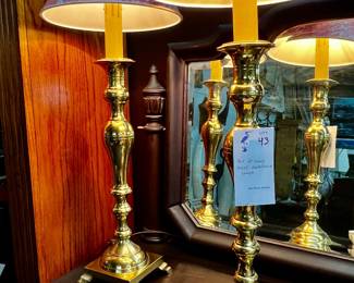Pair of heavy brass candlestick lamps