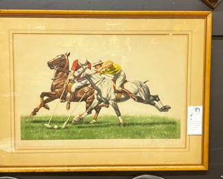 “Les Joueurs de Polo” pencil signed color lithograph by Francisque Rebour