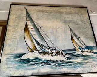 Mid-century modern sailboats on canvas art