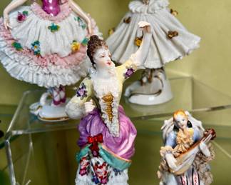 Antique Meissen porcelain dancer figurine, vintage Victorian figurines, and more