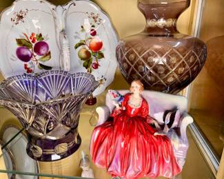 Art glass, vintage porcelain figurine