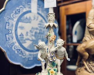 Antique Dresden Saxony Porcelain Flower Figural Candle Holder