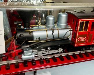 LGB Wild West Forney model steam locomotive in collectors display case