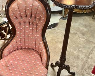 Antique Victorian Parlor Chair and Plant Stand