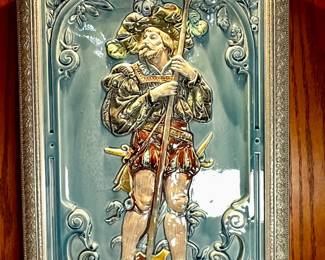 Framed Majolica style stove tile