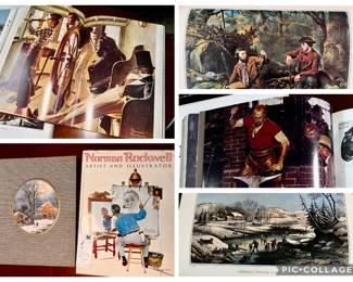 2 Vintage Classic Americana coffee table books- “Norman Rockwell Artist and Illustrator," “The Great Book of Courier and Ives Americana“