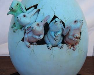 Hand crafted Egg with Bunnies by Bustamante 85