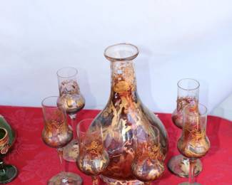 Art glass liquor and glasses
