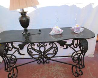 fancy black iron marble top table