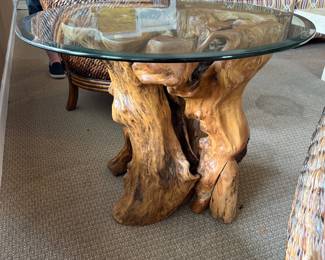 Natural route wood table with glass top