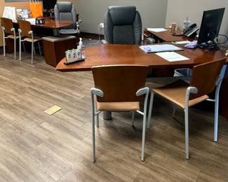 L shape office desks and file cabinets
