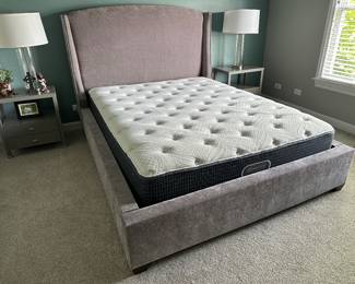 Queen Beautyrest mattress $200 and queen upholstered platform bed frame  $400