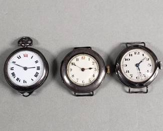 Lot # : 133 - 3 vintage manual-wind watches with sterling silver cases.