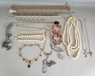 092 Lot 37 Vintage designer costume jewelry by Hobe, Monet, Trifari, Dior, and others