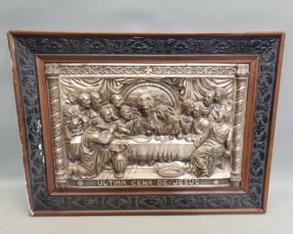 102 Lot 148 Antique 19thcentury brass Ultima Cena de Jesus Last Supper repouss plaque