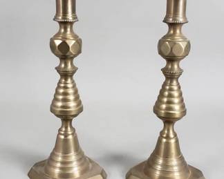Lot # : 275 - Victorian brass "Beehive" candlesticks Diamond" candlesticks