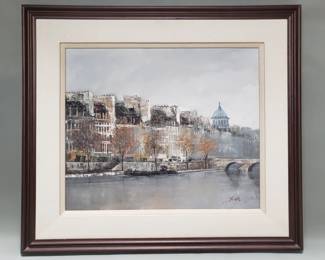 151 Lot 233 Signed Impressioniststyle River Seine landscape oil on canvas