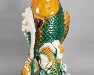 Lot # : 173 - Vintage Asian glazed pottery koi vase