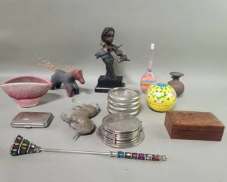 Lot # : 339 - Group of silver plate and brass items ceramic figures, ceramic vases etc.