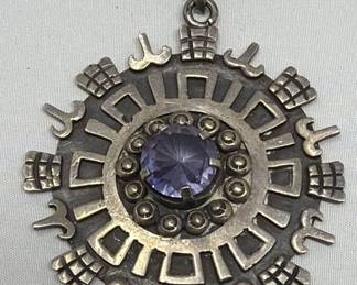 Lot # : 159 - Vintage Taxco (Mexico) sterling silver sunburst pendant with faceted stone, by Los Ballesteros.