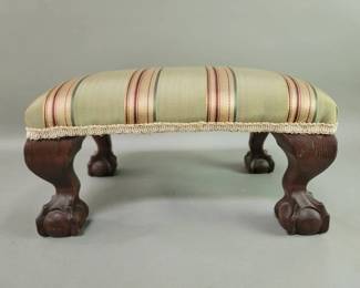 Lot # : 365 - Antique carved wood and fabric foot stool