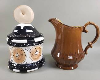Lot # : 308 - Vintage pottery pitcher and ceramic cookie jar
