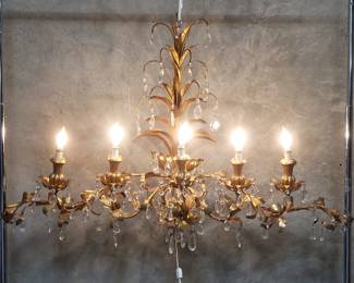 068 Lot 335 Vintage Italian tole iron candelabra wall sconce with crystal ornaments