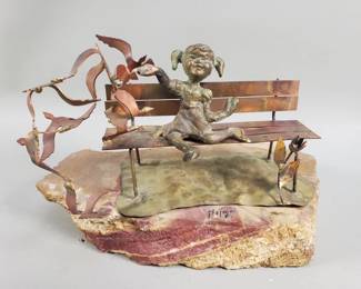 113 Lot 397 Vintage Bijan Girl Feeding Seagulls sculpture