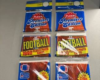Lot # : 143 - Unopened 1990 FLEER Football 2 strips of player photo cards (3 strips each)