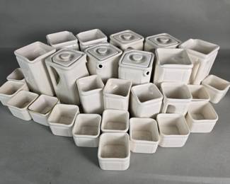 116 Lot 532 Vintage Cunard Steamship Co. white ceramic Cube teaset milk jugs