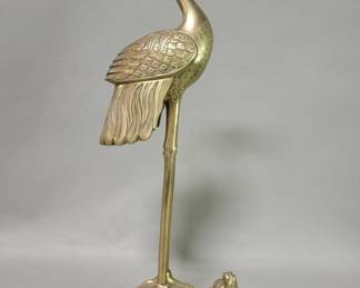 Lot # : 161 - Vintage brass crane standing on a tortoise sculpture