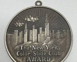 Lot # : 141 - Vintage sterling silver "The New York color slide club award" medal.