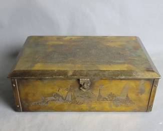 Lot # : 226c - Antique brass and wood jewelry box