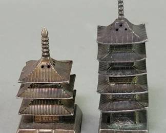 Lot # : 47 - Sterling silver pagoda salt and pepper shakers