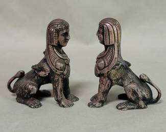 Lot # : 77 - Egyptian Revival silver plate sphinx figures