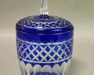 Lot # : 230 - Cobalt blue crystal lided jar