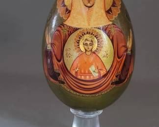 Lot # : 218 - Hand painted Madonna and Child wood egg