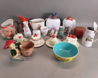 Lot # : 332 - Group of vintage porcelain & ceramic items, cat vase, cake figurals, etc.