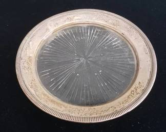 Lot # : 50 - Sterling silver and glass bottle coaster