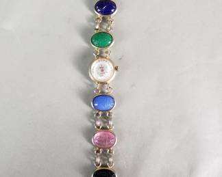 096 Lot 2 Vintage Bercona Swiss Egyptian Revival carved stone scarab bracelet watch