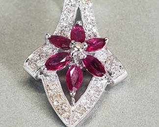 016 Lot 15 14k white gold, ruby, and diamond pendant